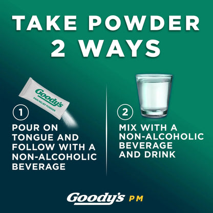 Goody's Nighttime Powder, Pain Reliever & Sleep Aid with Acetaminophen & Diphenhydramine Citrate, Caffeine Free, 16 Count - dailyvitalstore