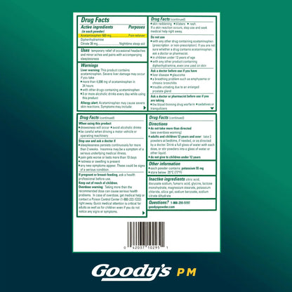 Goody's Nighttime Powder, Pain Reliever & Sleep Aid with Acetaminophen & Diphenhydramine Citrate, Caffeine Free, 16 Count - dailyvitalstore