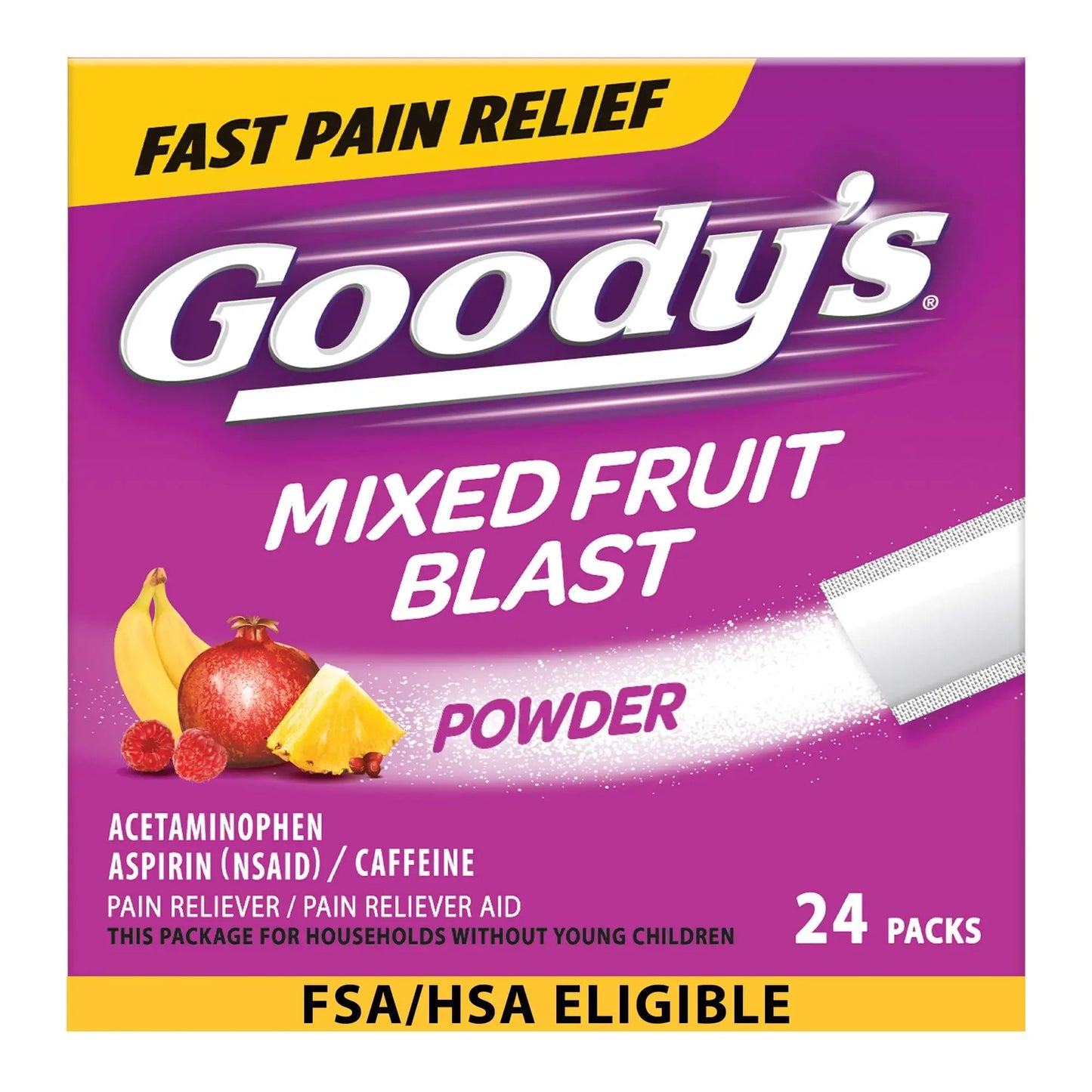 Goody's Pain Relief Powders, Extra Strength Headache Powder Mixed Fruit Blast, 24 ct (Pack of 1) - dailyvitalstore
