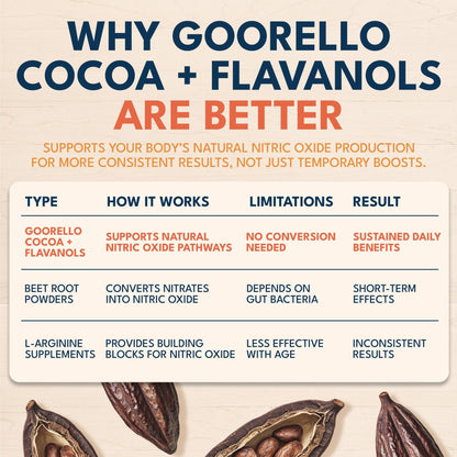 goorello High Flavanol Cocoa Powder Supplement, 1200mg Cocoa Flavanols & Flavonoids, 30 Servings for Support Heart Health, - dailyvitalstore