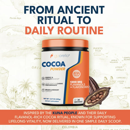 goorello High Flavanol Cocoa Powder Supplement, 1200mg Cocoa Flavanols & Flavonoids, 30 Servings for Support Heart Health, - dailyvitalstore
