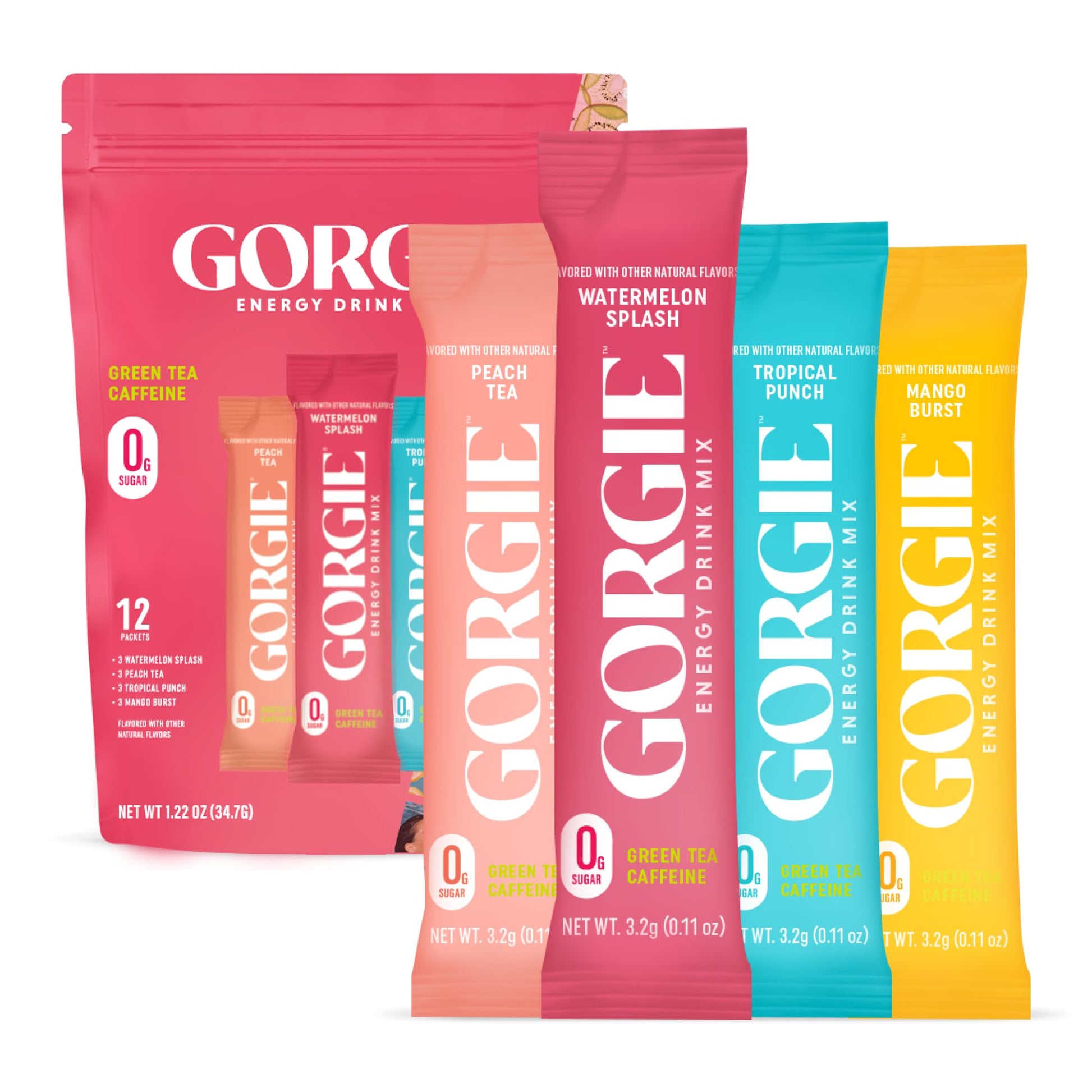 GORGIE Bestsellers Variety, Sugar-Free Natural Energy Drink Mix, On the Go Powder, Healthy Energy Drinks - Green Tea Caffeine, Biotin, B Vitamins -150mg Caffeine, L-Theanine, Vegan, & Low Calorie (Pack of 12) - dailyvitalstore