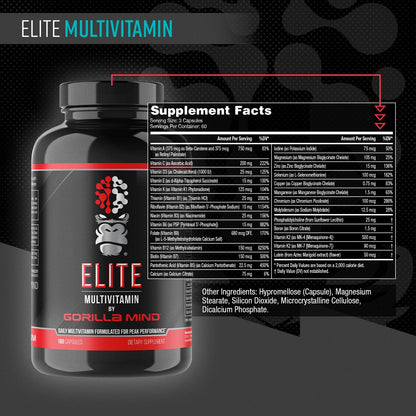 Gorilla Mind Elite Multi-Vitamin (180 Capsules) – Daily Multivitamin Formulated for Peak Performance | 27 Nutrients to Backfill Micronutrient Shortcomings - dailyvitalstore
