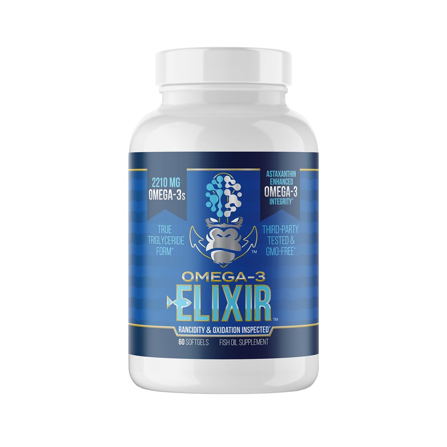 Gorilla Mind Omega-3 Elixir™ | 2210mg Fish Oil Re-Esterified Triglyceride Form | EPA, DHA + 2 Fatty Acids | Astaxanthin Infusion for Bolstered Integrity | 3rd Party & Rancidity Tested | 60 Softgels - dailyvitalstore