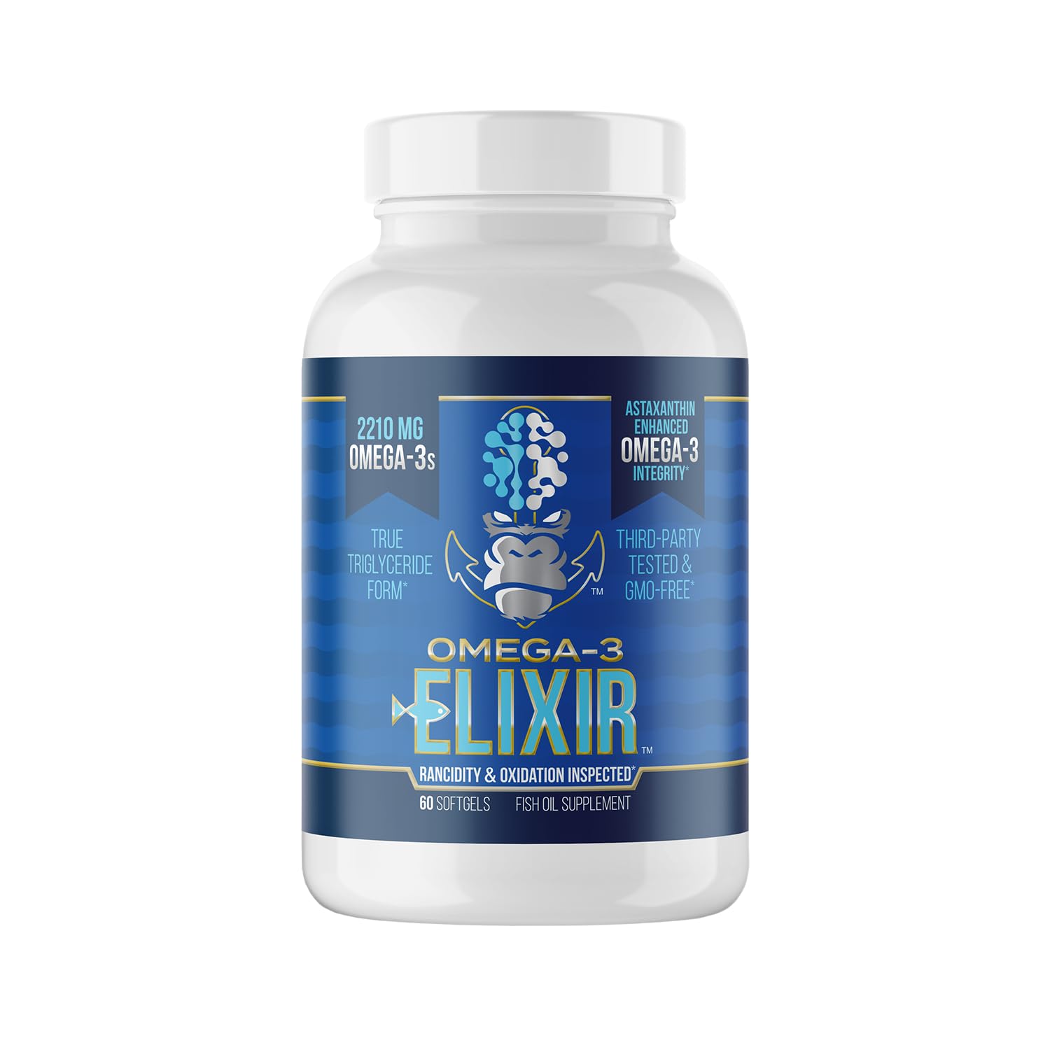 Gorilla Mind Omega-3 Elixir™ | 2210mg Fish Oil Re-Esterified Triglyceride Form | EPA, DHA + 2 Fatty Acids | Astaxanthin Infusion for Bolstered Integrity | 3rd Party & Rancidity Tested | 60 Softgels - dailyvitalstore