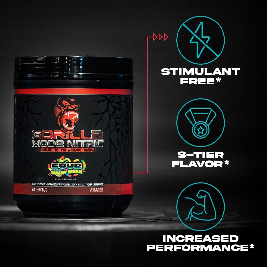 Gorilla Mode Nitric Upgraded Stimulant Free Pre-Workout – Best Tasting and Most Effective Stimulant Free Pre-Workout/Massive Pumps · Vasodilation · Power / 768 Grams (Rocket Frost) - dailyvitalstore