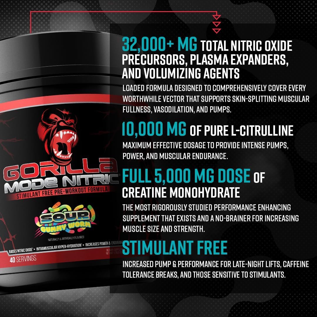 Gorilla Mode Nitric Upgraded Stimulant Free Pre-Workout – Best Tasting and Most Effective Stimulant Free Pre-Workout/Massive Pumps · Vasodilation · Power / 768 Grams (Rocket Frost) - dailyvitalstore