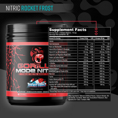 Gorilla Mode Nitric Upgraded Stimulant Free Pre-Workout – Best Tasting and Most Effective Stimulant Free Pre-Workout/Massive Pumps · Vasodilation · Power / 768 Grams (Rocket Frost) - dailyvitalstore