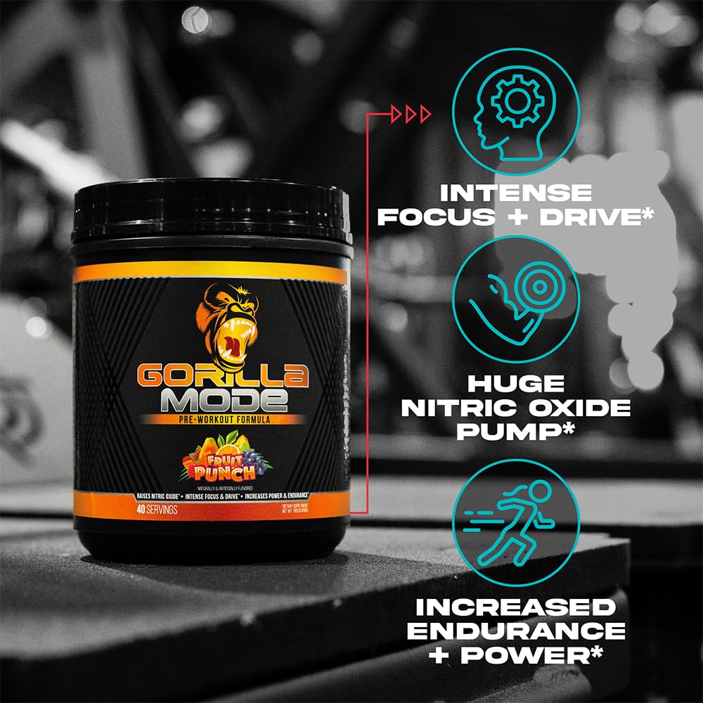 Gorilla Mode Pre Workout - Massive Pumps Laser Focus Energy Power - L-Citrulline, Creatine, L-Tyrosine, Betaine, Hydroprime, Alpha-GPC, 400mg - dailyvitalstore