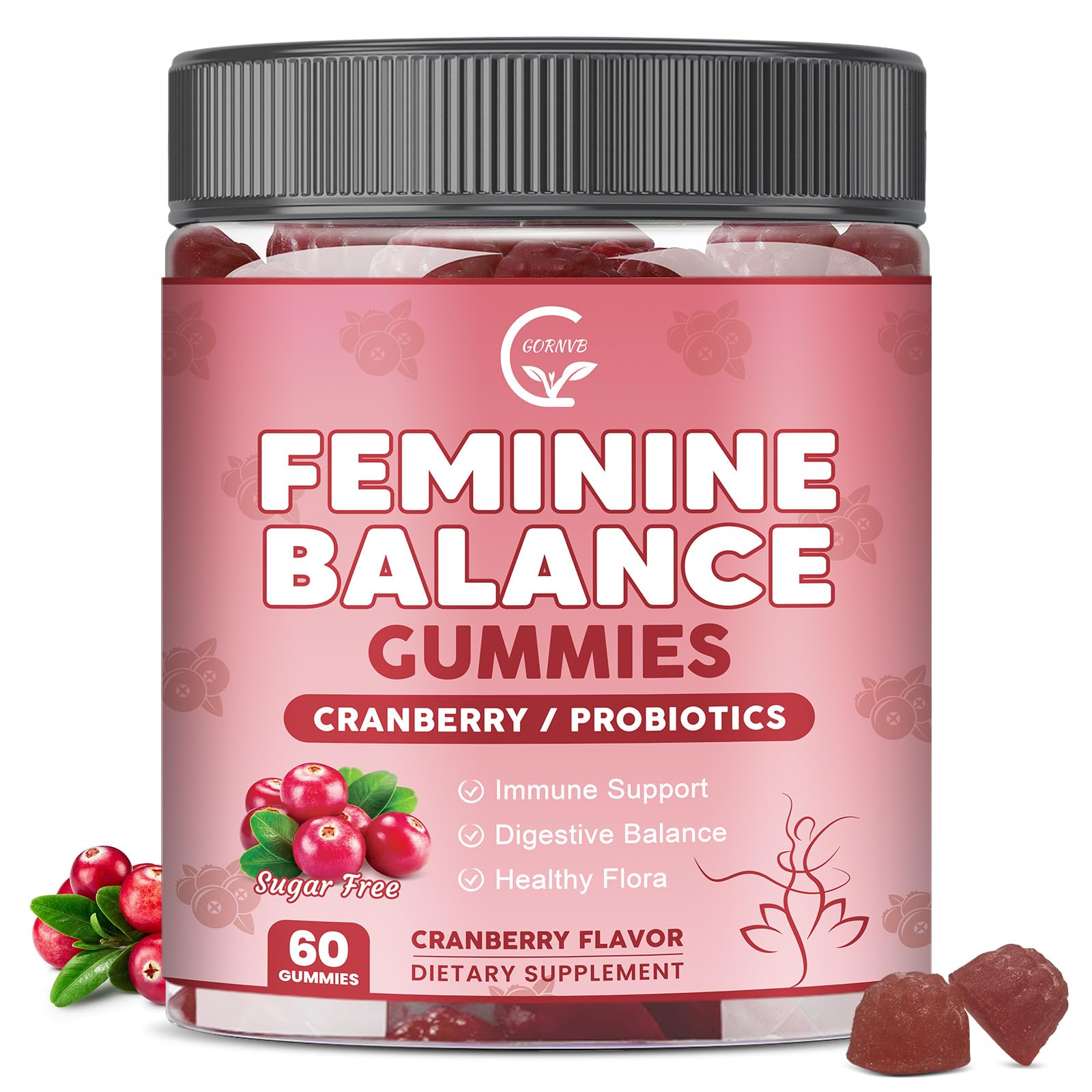 GORNVB Premium Feminine Balance Gummies for Women, Support pH Balance & Vaginal Probiotics Health Gummies with Cranberry Pineapple Powder, D-Mannose, Sugar Free, Gluten Free, Vegan - dailyvitalstore