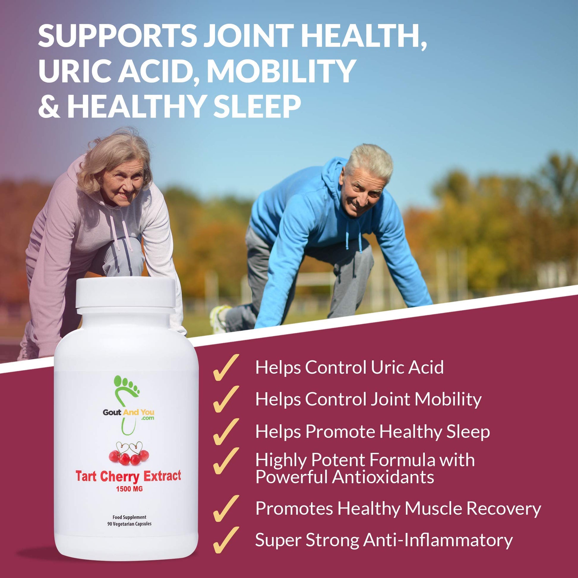 Gout and You Tart Cherry Extract | 3000 mg Per Serving | 90 Vegetarian Capsules | Gluten-Free - dailyvitalstore