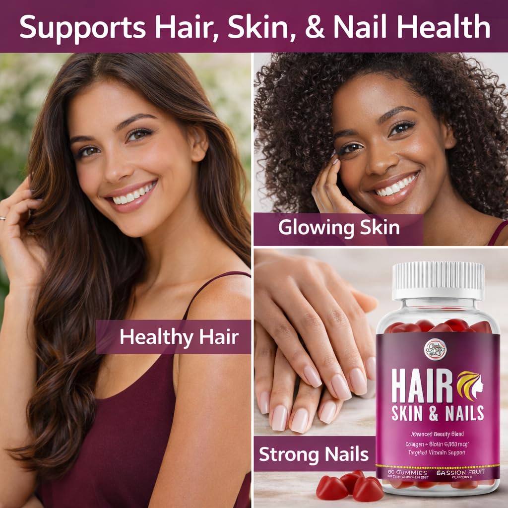 Grab The Gold Hair Skin & Nails Vitamins for Women | Gummies with 6000mcg Biotin & Collagen | 10 Essential Vitamin & Minerals | Gluten-Free, Non-GMO, Passion Fruit Flavor | 1 Month Supply, Made in USA - dailyvitalstore