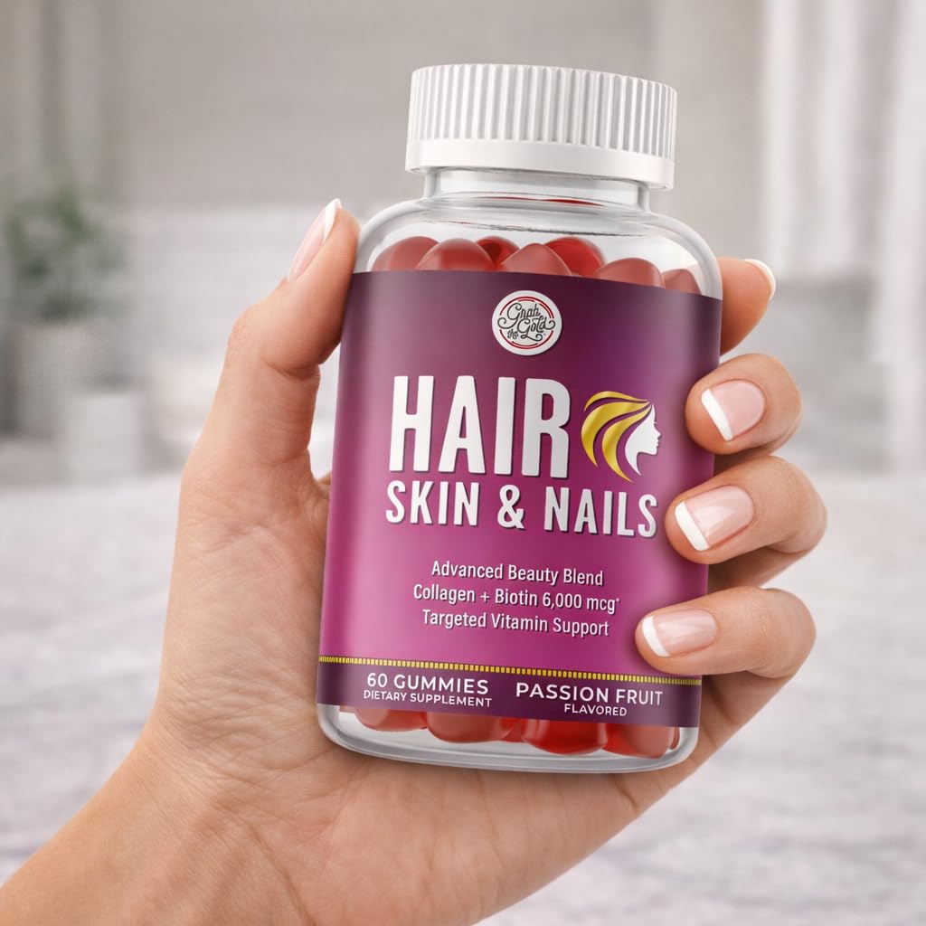 Grab The Gold Hair Skin & Nails Vitamins for Women | Gummies with 6000mcg Biotin & Collagen | 10 Essential Vitamin & Minerals | Gluten-Free, Non-GMO, Passion Fruit Flavor | 1 Month Supply, Made in USA - dailyvitalstore