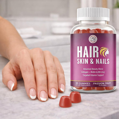Grab The Gold Hair Skin & Nails Vitamins for Women | Gummies with 6000mcg Biotin & Collagen | 10 Essential Vitamin & Minerals | Gluten-Free, Non-GMO, Passion Fruit Flavor | 1 Month Supply, Made in USA - dailyvitalstore