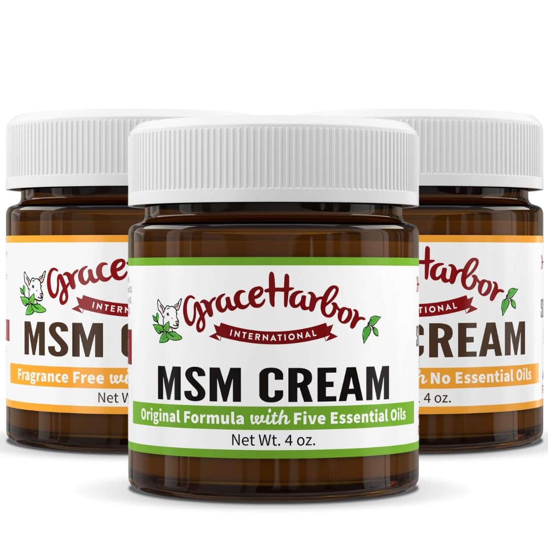 Grace Harbor MSM Cream – Variety 3 Pack – Daily Skin, Joint and Muscle Rub – Best Goat Milk Unscented Baby Lotion for Severly Dry Skin – Therapeutic Essential Oils and Fragrance Free – 4 oz - dailyvitalstore