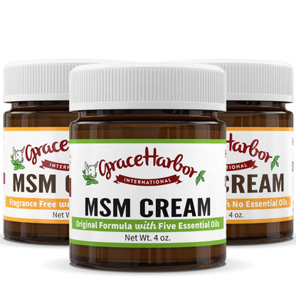 Grace Harbor MSM Cream – Variety 3 Pack – Daily Skin, Joint and Muscle Rub – Best Goat Milk Unscented Baby Lotion for Severly Dry Skin – Therapeutic Essential Oils and Fragrance Free – 4 oz - dailyvitalstore