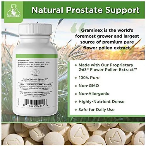 Graminex PollenAid Prostate Supplement: All Natural Prostate Support for Bladder Control & Urinary Tract Health, Rye Pollen Extract Made in USA, 200 Tablets - dailyvitalstore