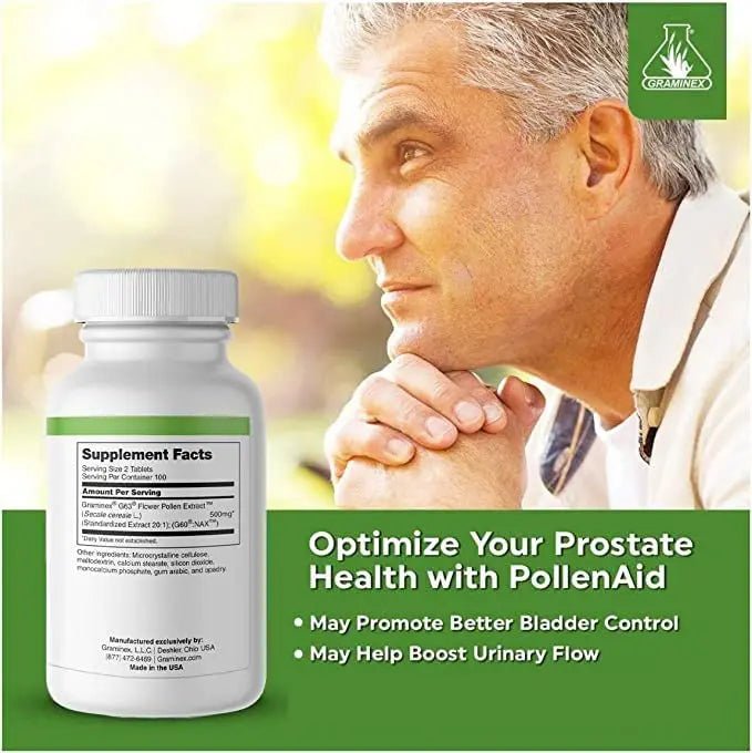 Graminex PollenAid Prostate Supplement: All Natural Prostate Support for Bladder Control & Urinary Tract Health, Rye Pollen Extract Made in USA, 200 Tablets - dailyvitalstore