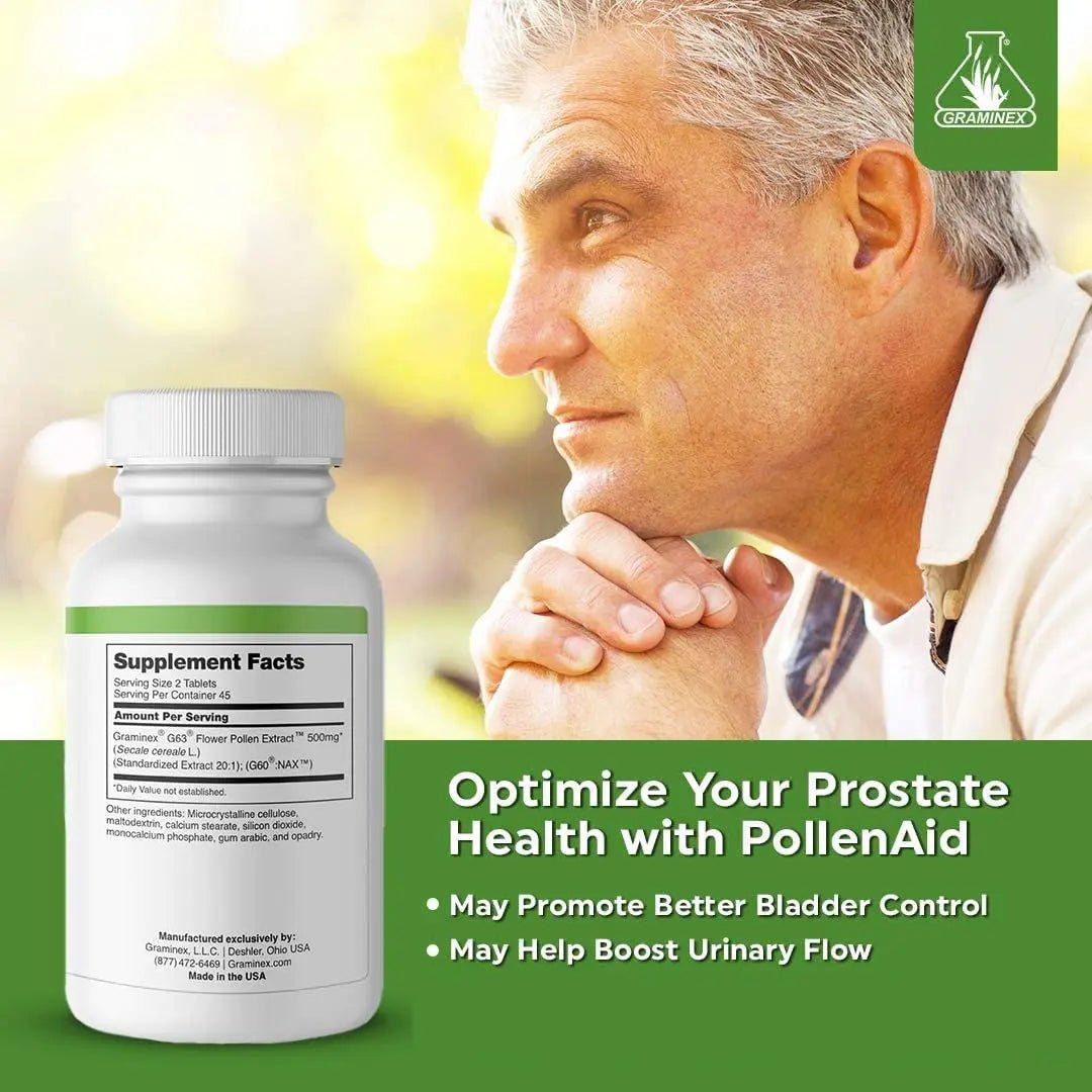 Graminex PollenAid Prostate Supplement: All Natural Prostate Support for Bladder Control & Urinary Tract Health, Rye Pollen Extract Made in USA, 90 Tablets (Pack of 2) - dailyvitalstore