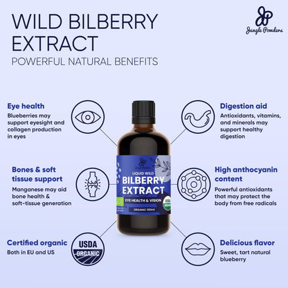 Grandpa Gifts from Granddaughter Wild Bilberry Extract USDA Organic Alcohol-Free 2x3.4oz Bottle of Liquid Bilberry Gift for Grandpa Health Gifts for Eyes High Bioavailability Liquid Extract 40 Serving - dailyvitalstore