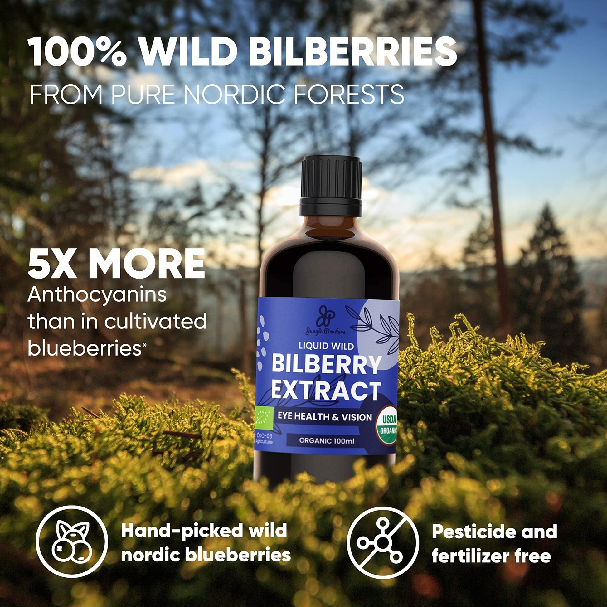 Grandpa Gifts from Granddaughter Wild Bilberry Extract USDA Organic Alcohol-Free 2x3.4oz Bottle of Liquid Bilberry Gift for Grandpa Health Gifts for Eyes High Bioavailability Liquid Extract 40 Serving - dailyvitalstore