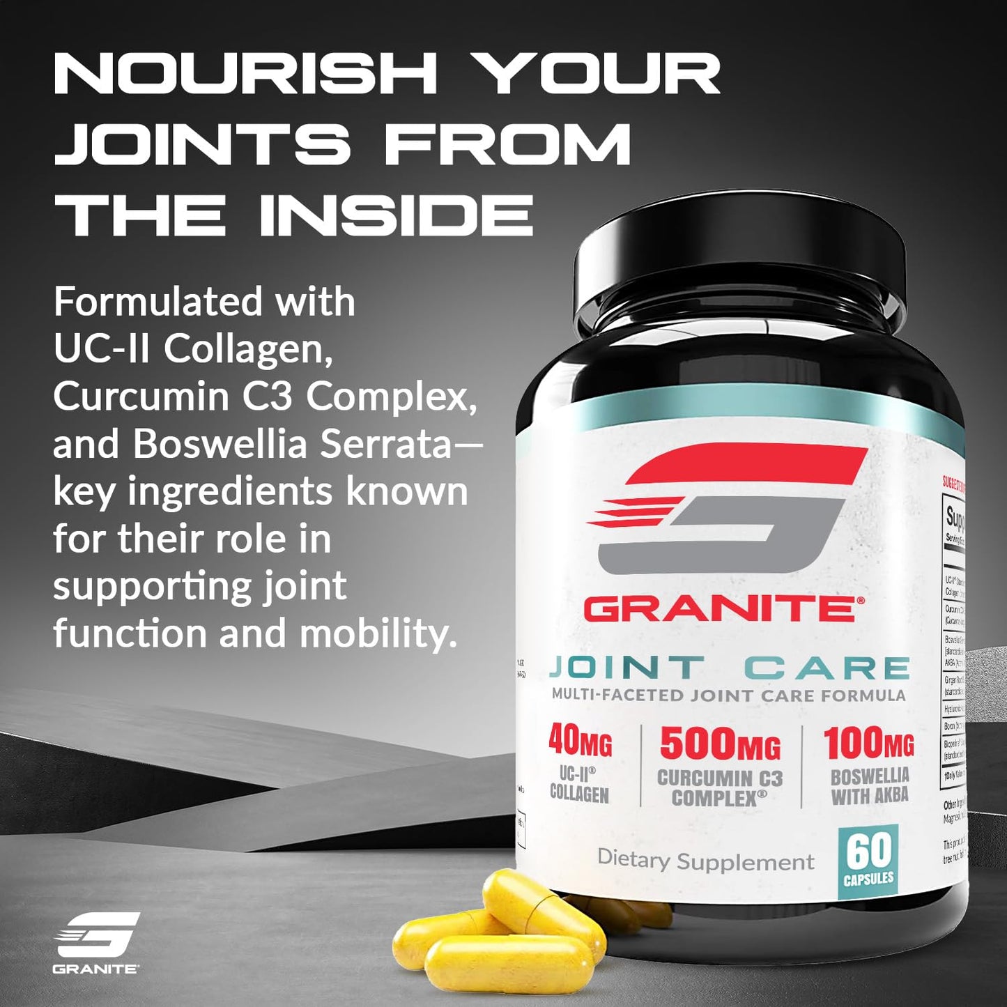 Granite Joint Care: Premium UC-II Collagen, Turmeric Curcumin C3, AKBA Boswellia + More - All-in-One Support for Joint Mobility, Comfort & Strength (60ct) - dailyvitalstore