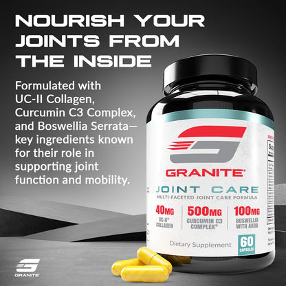 Granite Joint Care: Premium UC-II Collagen, Turmeric Curcumin C3, AKBA Boswellia + More - All-in-One Support for Joint Mobility, Comfort & Strength (60ct) - dailyvitalstore
