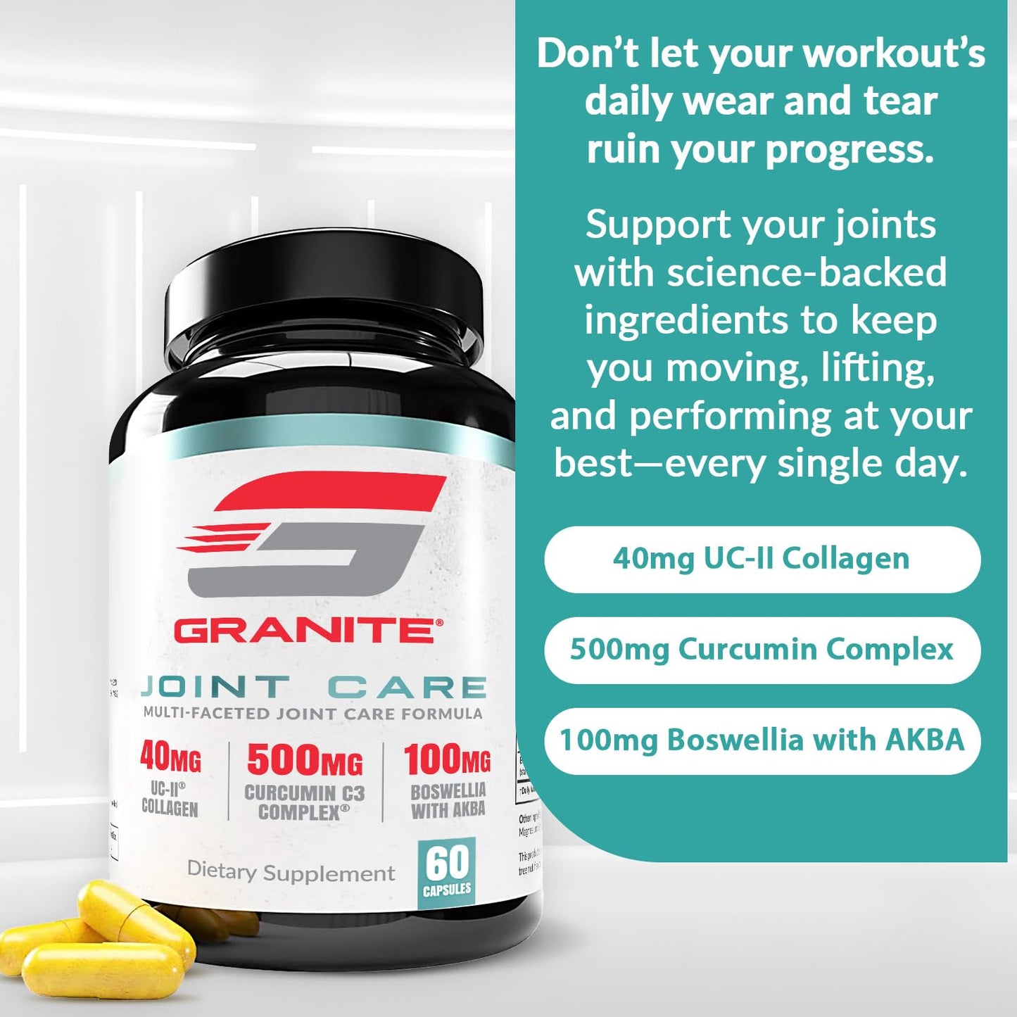 Granite Joint Care: Premium UC-II Collagen, Turmeric Curcumin C3, AKBA Boswellia + More - All-in-One Support for Joint Mobility, Comfort & Strength (60ct) - dailyvitalstore