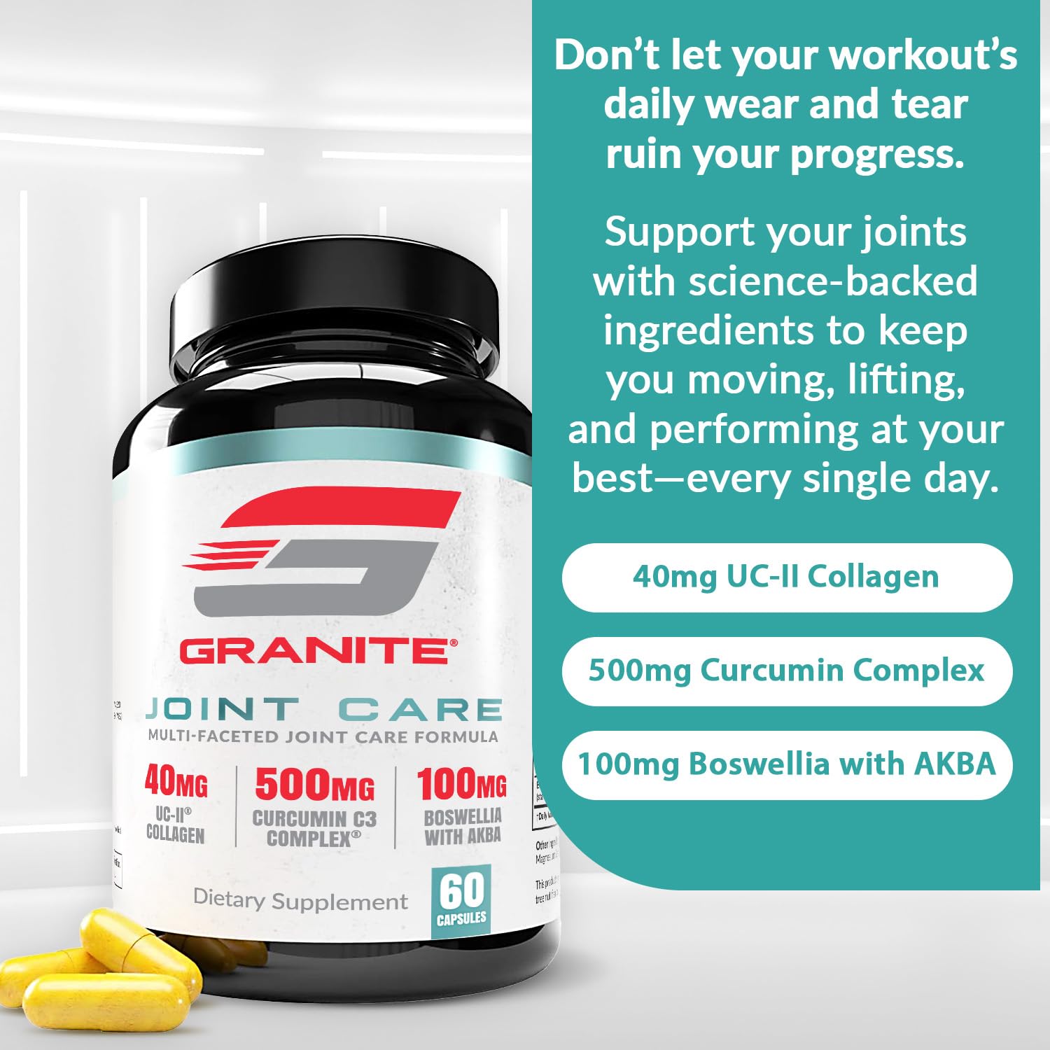 Granite Joint Care: Premium UC-II Collagen, Turmeric Curcumin C3, AKBA Boswellia + More - All-in-One Support for Joint Mobility, Comfort & Strength (60ct) - dailyvitalstore