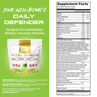 Granite Nutrition Vital Shield - USDA Organic Superfood Greens with Mushrooms & Tart Cherry – Supports Energy, Immune Function & Digestive Health – Lemon Lime Flavor (30 Servings) - dailyvitalstore