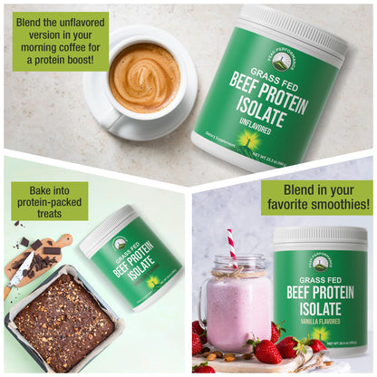 Grass Fed Beef Protein Powder - Lactose Free Great Tasting Beef Protein Isolate. Complete Animal Based Non Dairy Paleo Carnivore Supplement for Prime Muscle Building. No Whey. Unflavored - dailyvitalstore