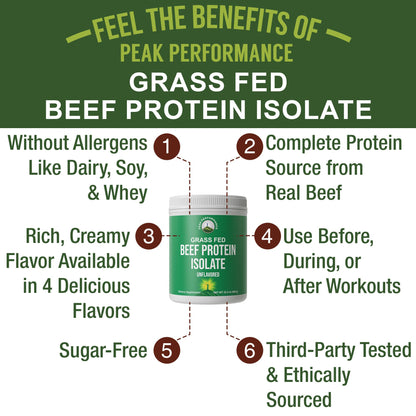 Grass Fed Beef Protein Powder - Lactose Free Great Tasting Beef Protein Isolate. Complete Animal Based Non Dairy Paleo Carnivore Supplement for Prime Muscle Building. No Whey. Unflavored - dailyvitalstore