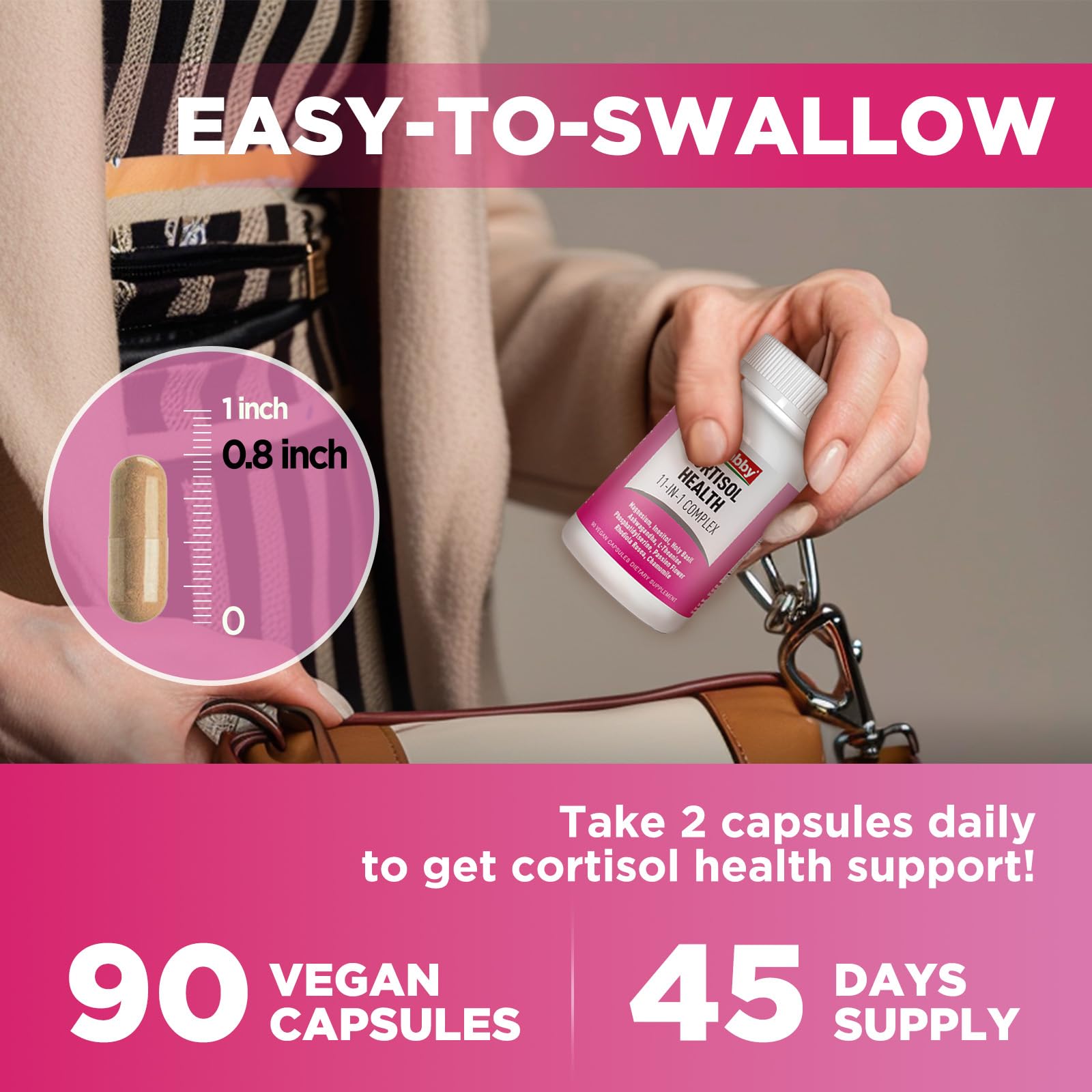 GREABBY Cortisol Supplements for Women, 11-in-1 Formula with Ashwagandha, L-Theanine, Phosphatidylserine and More, Lower Cortisol Health Support, 90 Vegan Capsules - dailyvitalstore