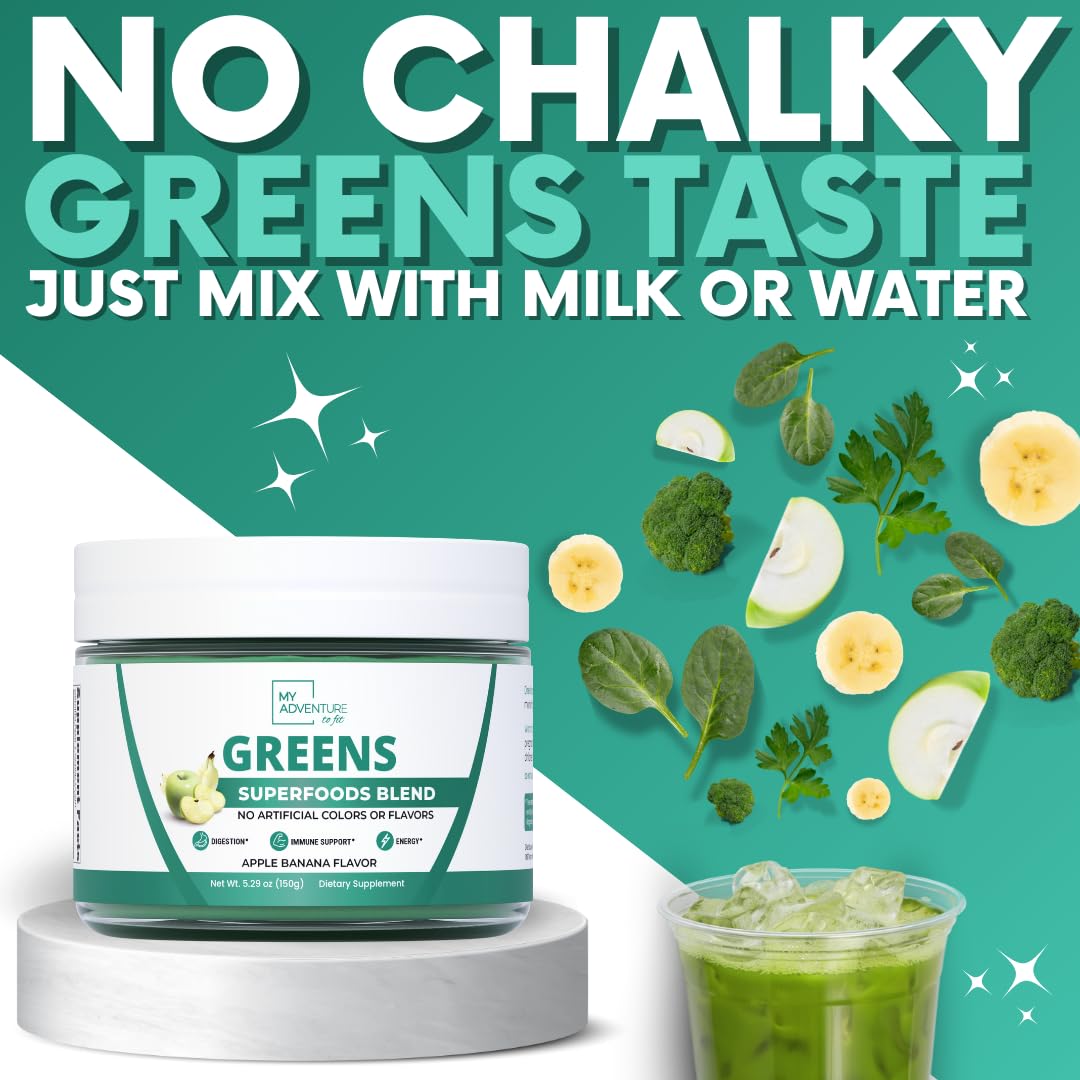 Green Superfood Powder for Digestion & Gut Health - Keto Friendly Superfood Greens Blend Powder for Immune Support - Powdered Greens Supplement for Immune Boost - Apple Banana Flavor - dailyvitalstore
