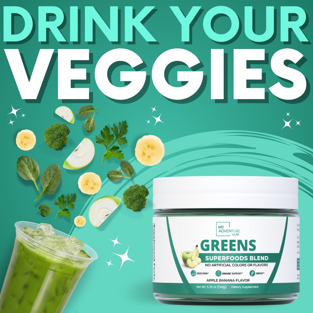 Green Superfood Powder for Digestion & Gut Health - Keto Friendly Superfood Greens Blend Powder for Immune Support - Powdered Greens Supplement for Immune Boost - Apple Banana Flavor - dailyvitalstore