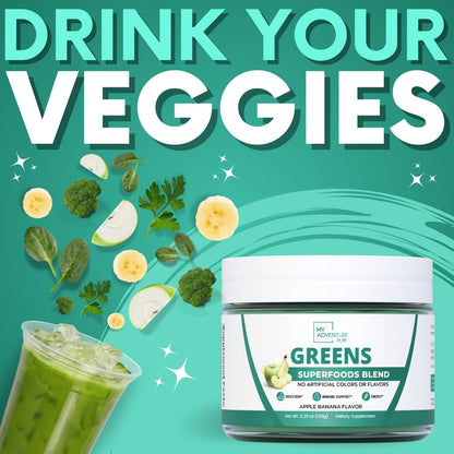 Green Superfood Powder for Digestion & Gut Health - Keto Friendly Superfood Greens Blend Powder for Immune Support - Powdered Greens Supplement for Immune Boost - Apple Banana Flavor - dailyvitalstore