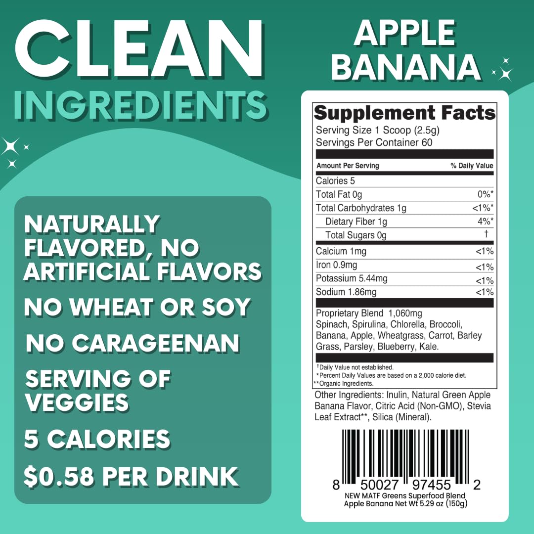 Green Superfood Powder for Digestion & Gut Health - Keto Friendly Superfood Greens Blend Powder for Immune Support - Powdered Greens Supplement for Immune Boost - Apple Banana Flavor - dailyvitalstore