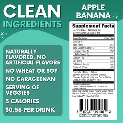 Green Superfood Powder for Digestion & Gut Health - Keto Friendly Superfood Greens Blend Powder for Immune Support - Powdered Greens Supplement for Immune Boost - Apple Banana Flavor - dailyvitalstore