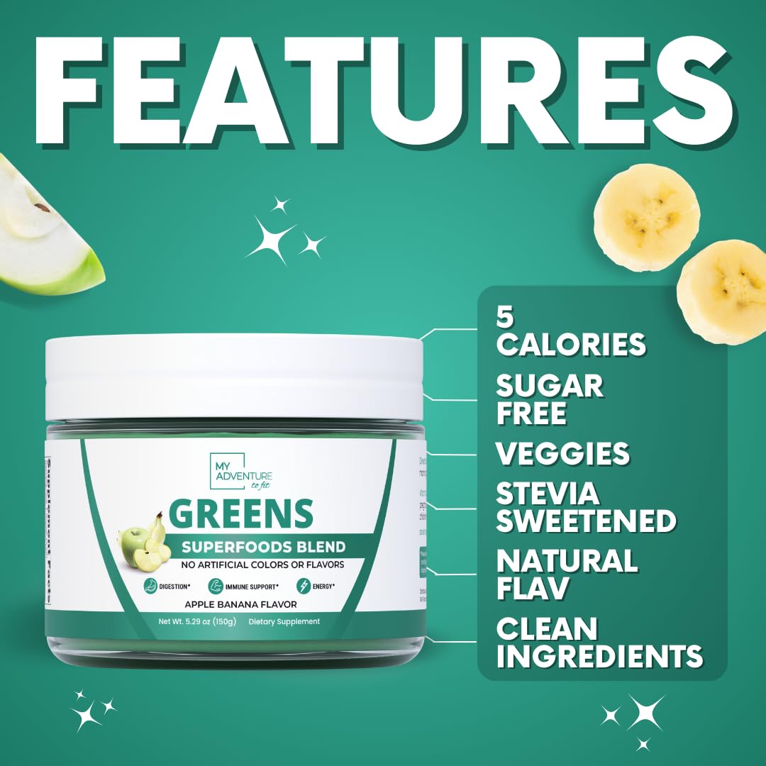 Green Superfood Powder for Digestion & Gut Health - Keto Friendly Superfood Greens Blend Powder for Immune Support - Powdered Greens Supplement for Immune Boost - Apple Banana Flavor - dailyvitalstore