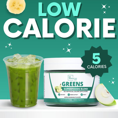Green Superfood Powder for Digestion & Gut Health - Keto Friendly Superfood Greens Blend Powder for Immune Support - Powdered Greens Supplement for Immune Boost - Apple Banana Flavor - dailyvitalstore