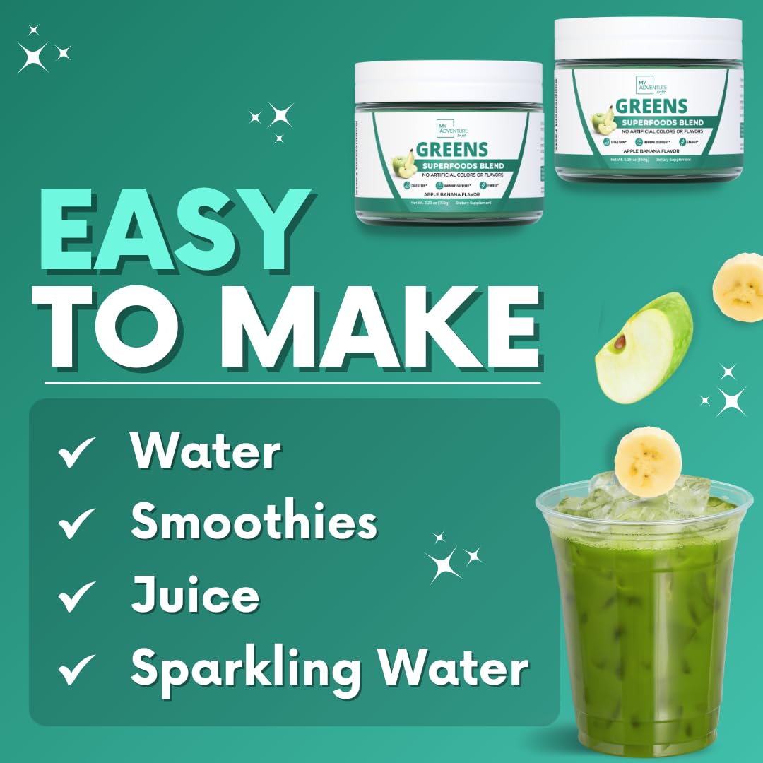 Green Superfood Powder for Digestion & Gut Health - Keto Friendly Superfood Greens Blend Powder for Immune Support - Powdered Greens Supplement for Immune Boost - Apple Banana Flavor - dailyvitalstore