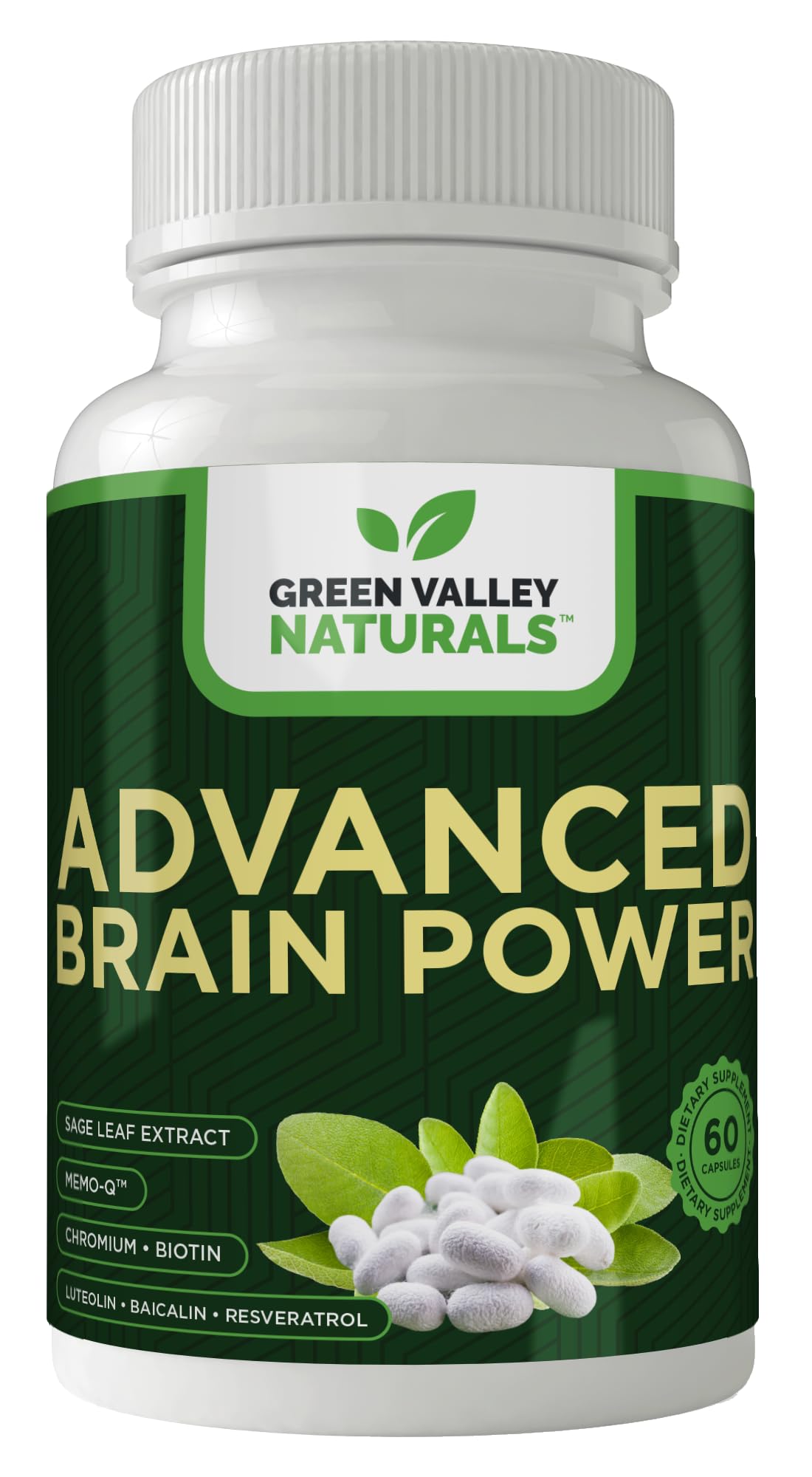 GREEN VALLEY NATURALS - Advanced Brain Power - Supports Healthy, Normal Brain Function, Focus and Concentration, clinically formulated to Support Healthy Brain Clarity. (1 Bottle, 60, Count) - dailyvitalstore