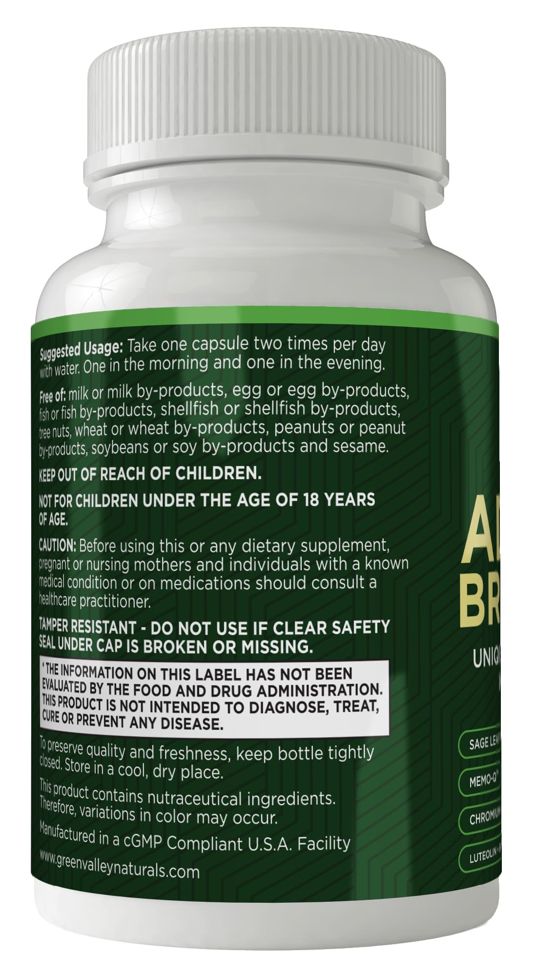 GREEN VALLEY NATURALS - Advanced Brain Power - Supports Healthy, Normal Brain Function, Focus and Concentration, clinically formulated to Support Healthy Brain Clarity. (1 Bottle, 60, Count) - dailyvitalstore