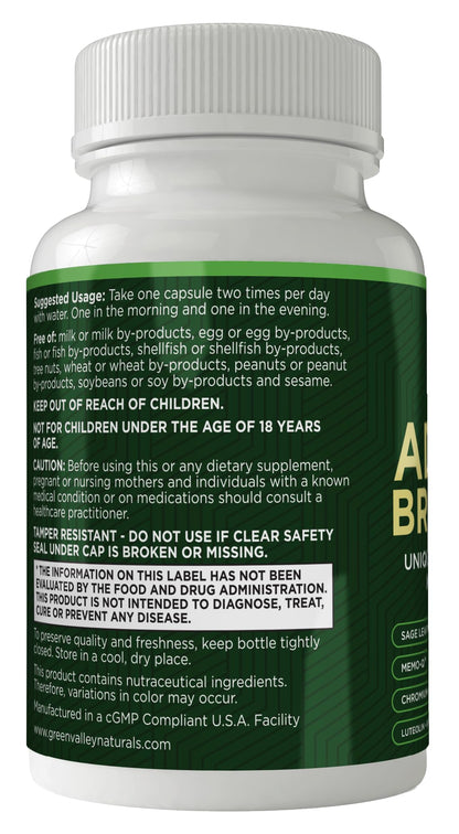 GREEN VALLEY NATURALS - Advanced Brain Power - Supports Healthy, Normal Brain Function, Focus and Concentration, clinically formulated to Support Healthy Brain Clarity. (1 Bottle, 60, Count) - dailyvitalstore