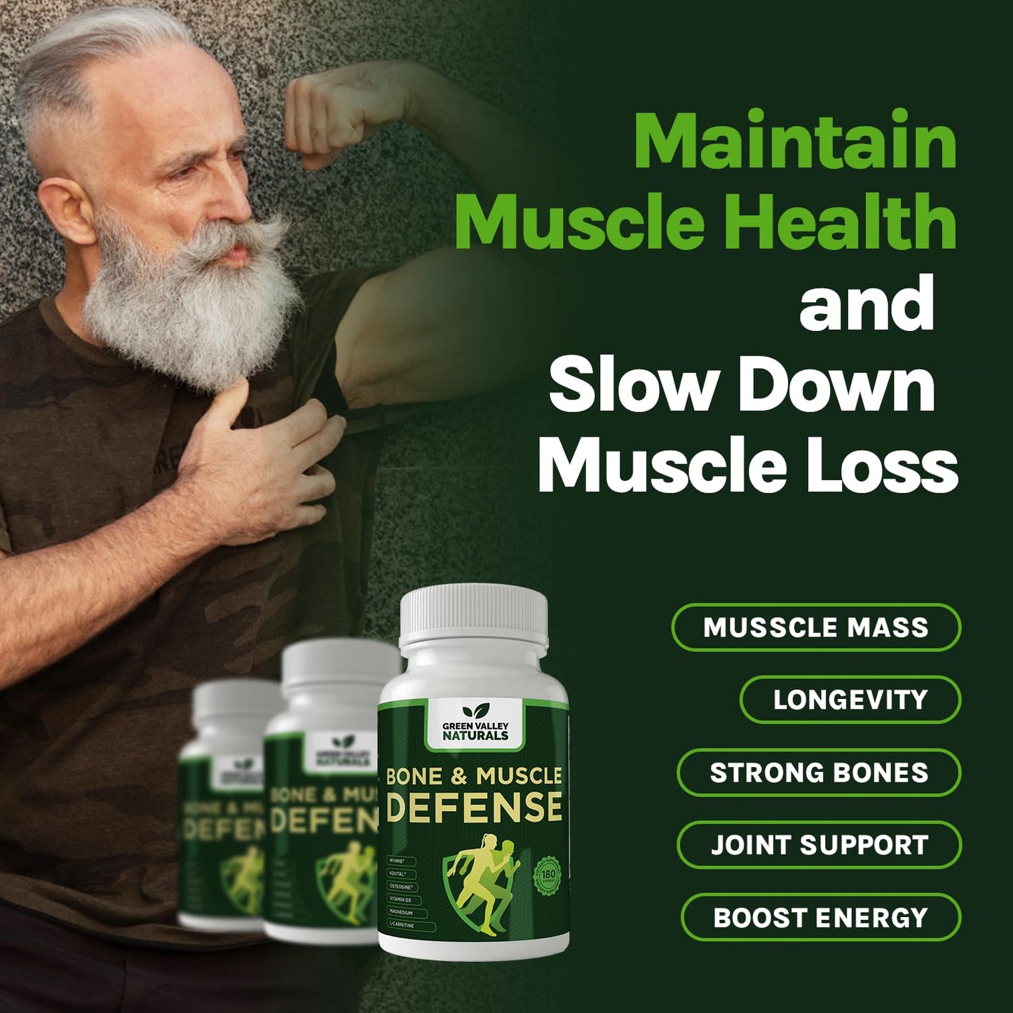 Green Valley Naturals Bone & Muscle Defense Supplement – Bone Health, Muscle Support & Joint Mobility Formula with MyHMB, Magnesium, Vitamin D3 & L-Carnitine for Daily Wellness, 60 Capsules - dailyvitalstore