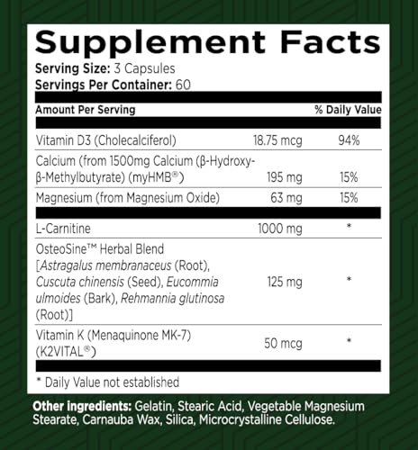 Green Valley Naturals Bone & Muscle Defense Supplement – Bone Health, Muscle Support & Joint Mobility Formula with MyHMB, Magnesium, Vitamin D3 & L-Carnitine for Daily Wellness, 60 Capsules - dailyvitalstore