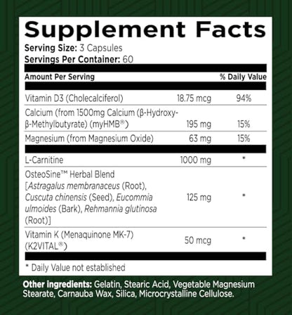 Green Valley Naturals Bone & Muscle Defense Supplement – Bone Health, Muscle Support & Joint Mobility Formula with MyHMB, Magnesium, Vitamin D3 & L-Carnitine for Daily Wellness, 60 Capsules - dailyvitalstore