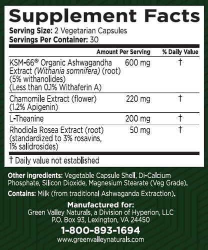GREEN VALLEY NATURALS My Sleep Miracle Vegan Sleep Support Supplement | Melatonin-Free Formula | Ashwagandha, Chamomile & L-Theanine | Promotes Calm, Relaxation & Restful Sleep | 60 Capsules - dailyvitalstore