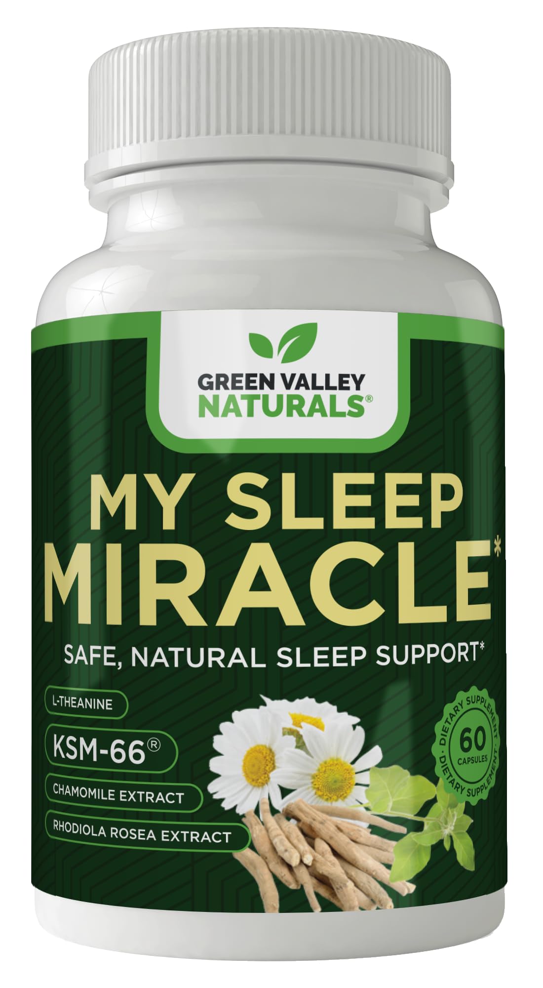 GREEN VALLEY NATURALS My Sleep Miracle Vegan Sleep Support Supplement | Melatonin-Free Formula | Ashwagandha, Chamomile & L-Theanine | Promotes Calm, Relaxation & Restful Sleep | 60 Capsules - dailyvitalstore