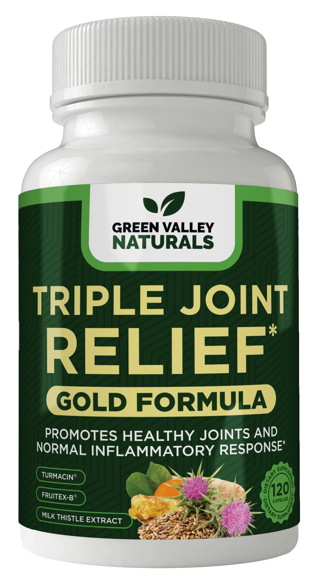GREEN VALLEY NATURALS Triple Joint Relief Gold – Joint Support Supplement with Turmeric (Turmacin®, BCM-95®), Boswellia (AprèsFlex®) & Boron – Supports Mobility & Flexibility – 120 Capsules - dailyvitalstore